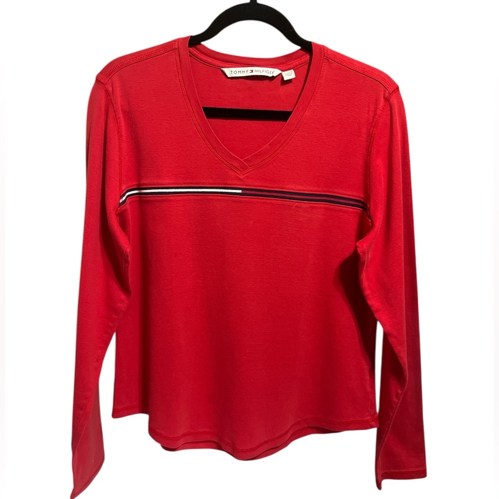 Vintage Tommy Hilfiger Long Sleeve Vneck 100% Cotton Top Size XL